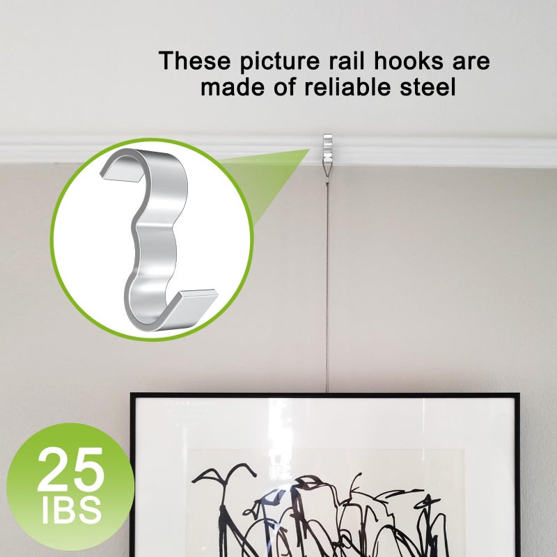 appacare 25 حزمة من خطافات التشكيل، خطافات شماعات قضبان الصور الفولاذية، خطافات تشكيل قضبان الصور العريضة (فضي) - Image 3